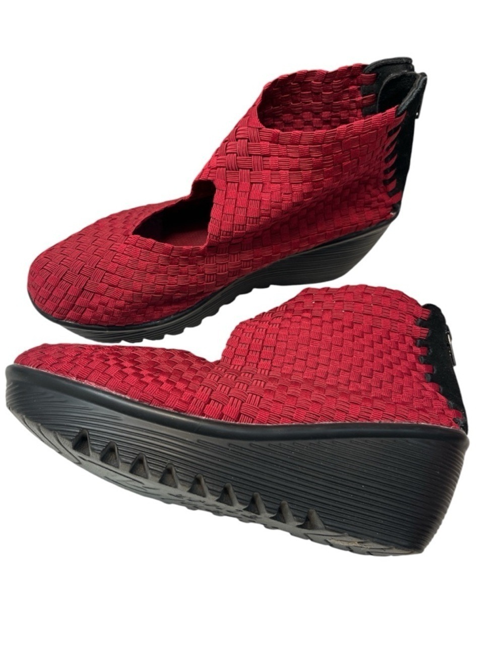 Bernie Mev Red Woven Wedge Ankle Booties with Cutout, size 38